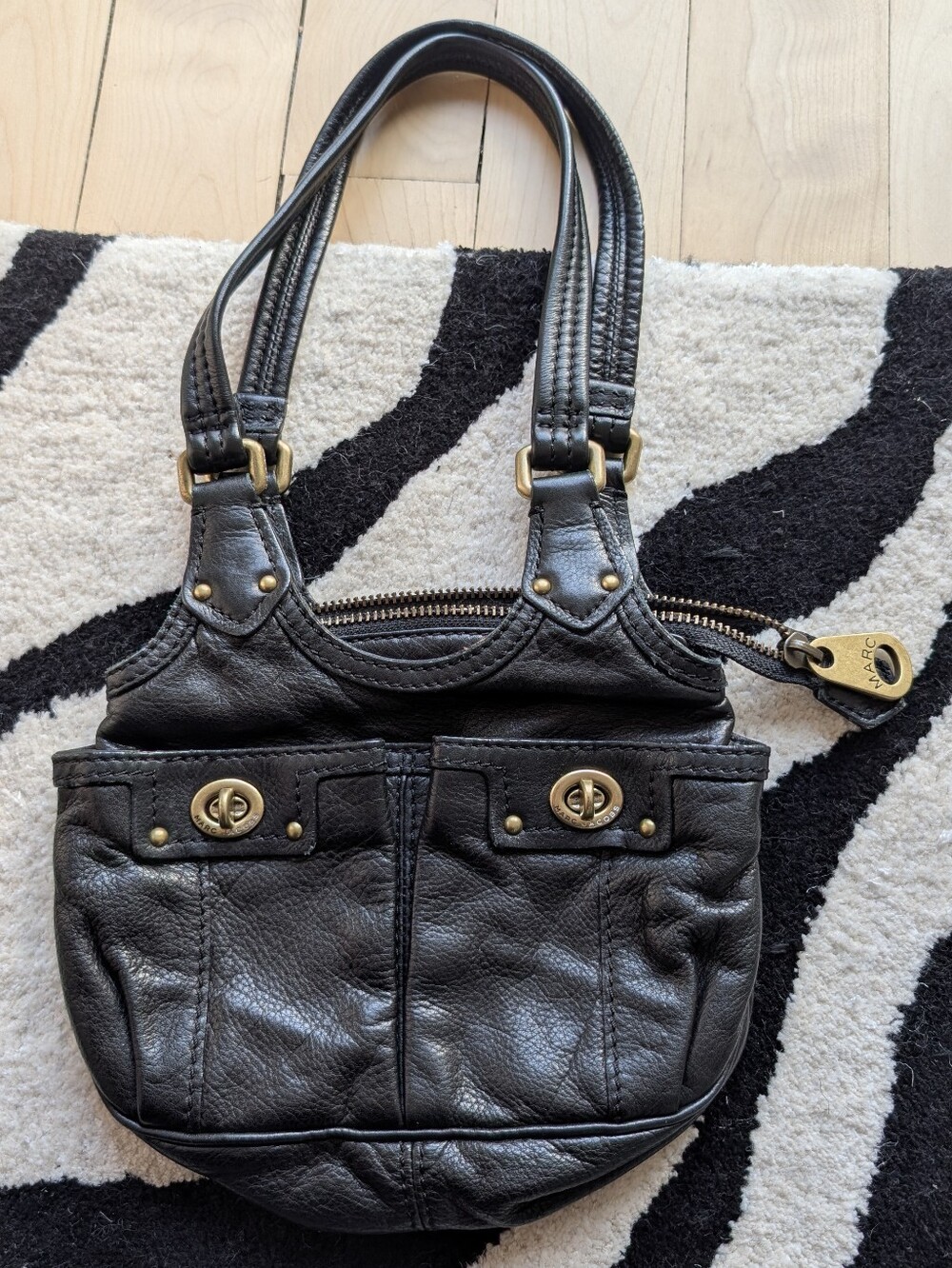 Marc by Marc Jacobs Black Leather Shoulder Bag with Gold-Tone Hardware